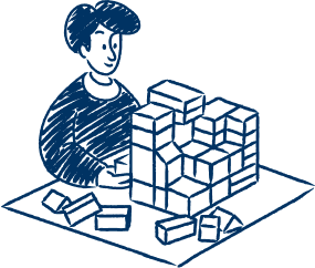 Brain illustration showing person building with blocks