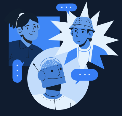 Group illustration showing people and robot